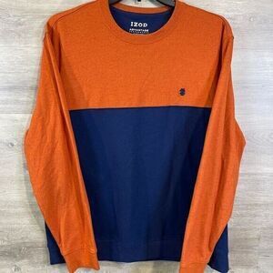 Izod Advantage Mens‎ Sweatshirt Orange Blue Size XL Performance Stretch Casual